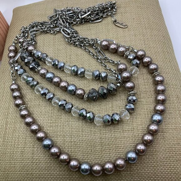 Julies B Jewelry - Julies B Multi Strands Gray AB Iridescent Beaded Silver Necklace